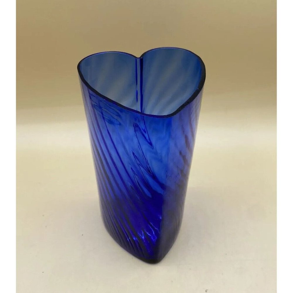 Lucyna Huta Szlka Poland Cobalt Blue Heart Shape Vase Vintage